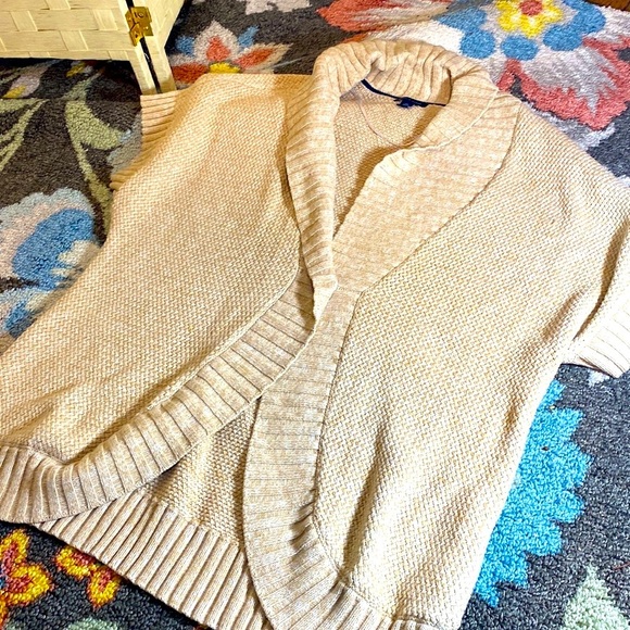 TOMMY HILFIGER PLUS SIZE BEIGE TAN CHUNKY SHORT SLEEVE KNIT COCOON SWEAT… - Picture 1 of 15